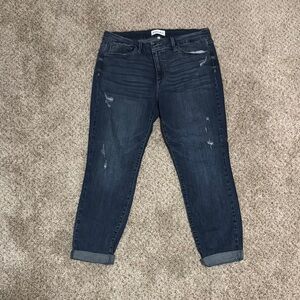 Blue Ankle Cropped Jeans with Distressed Details